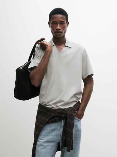 Zara Cotton V-neck polo shirt - Ice