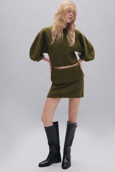 KNIT SKORT WITH TURN-UP WAIST - Grey green by Zara