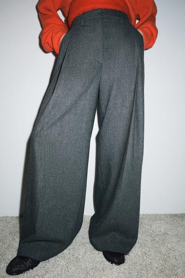 ZW COLLECTION WIDE-LEG DARTED TROUSERS - Grey by Zara - Image 1
