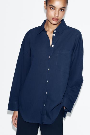 CAMISA OVERSIZE ALGODÓN - Marino de Zara