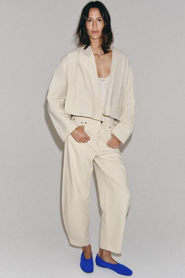 Zara ZW COLLECTION HIGH WAIST TAPERED JEANS - Butter
