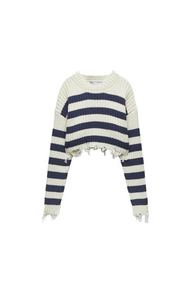 STRIPED CROP KNIT SWEATER