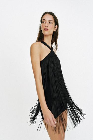 ROBE COURTE À FRANGES - Noir de Zara - Image 2