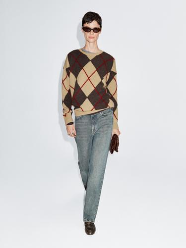 Zara Wool blend sweater with argyle detailing - Dark mink - Image 0