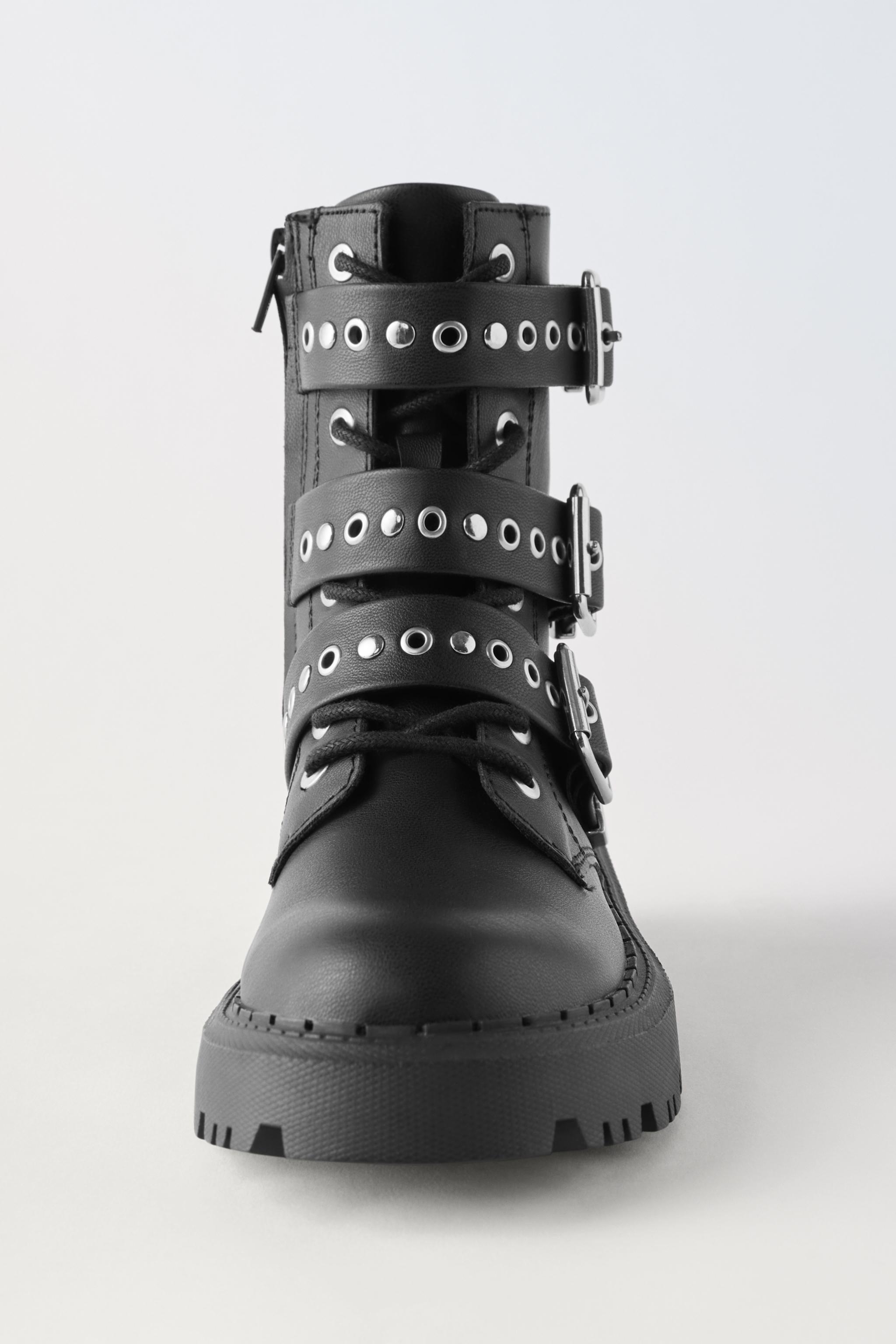 Black studded shop ankle boots zara