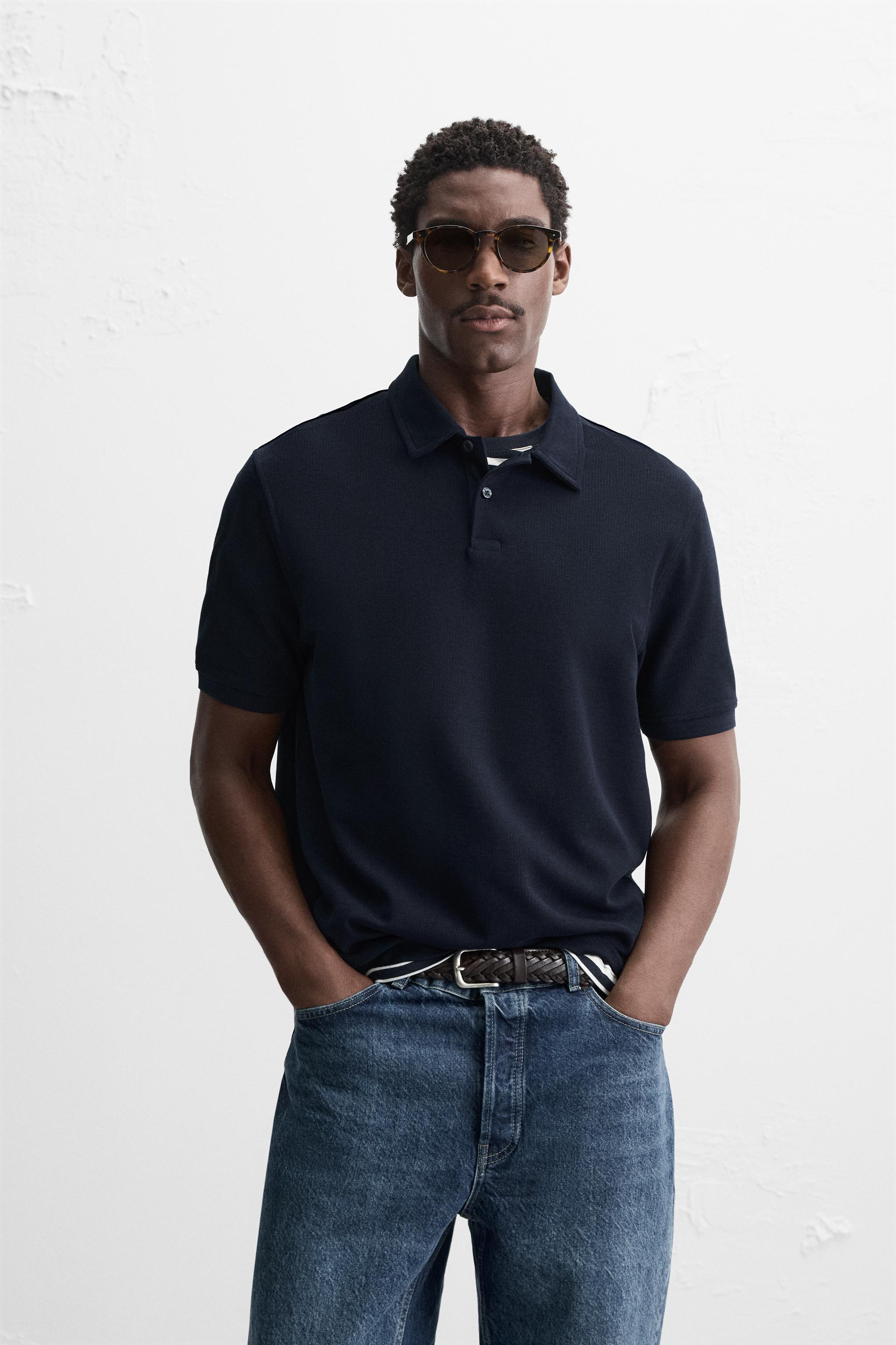 ベーシックテクスチャーポロシャツ - ネイビーブルー | ZARA