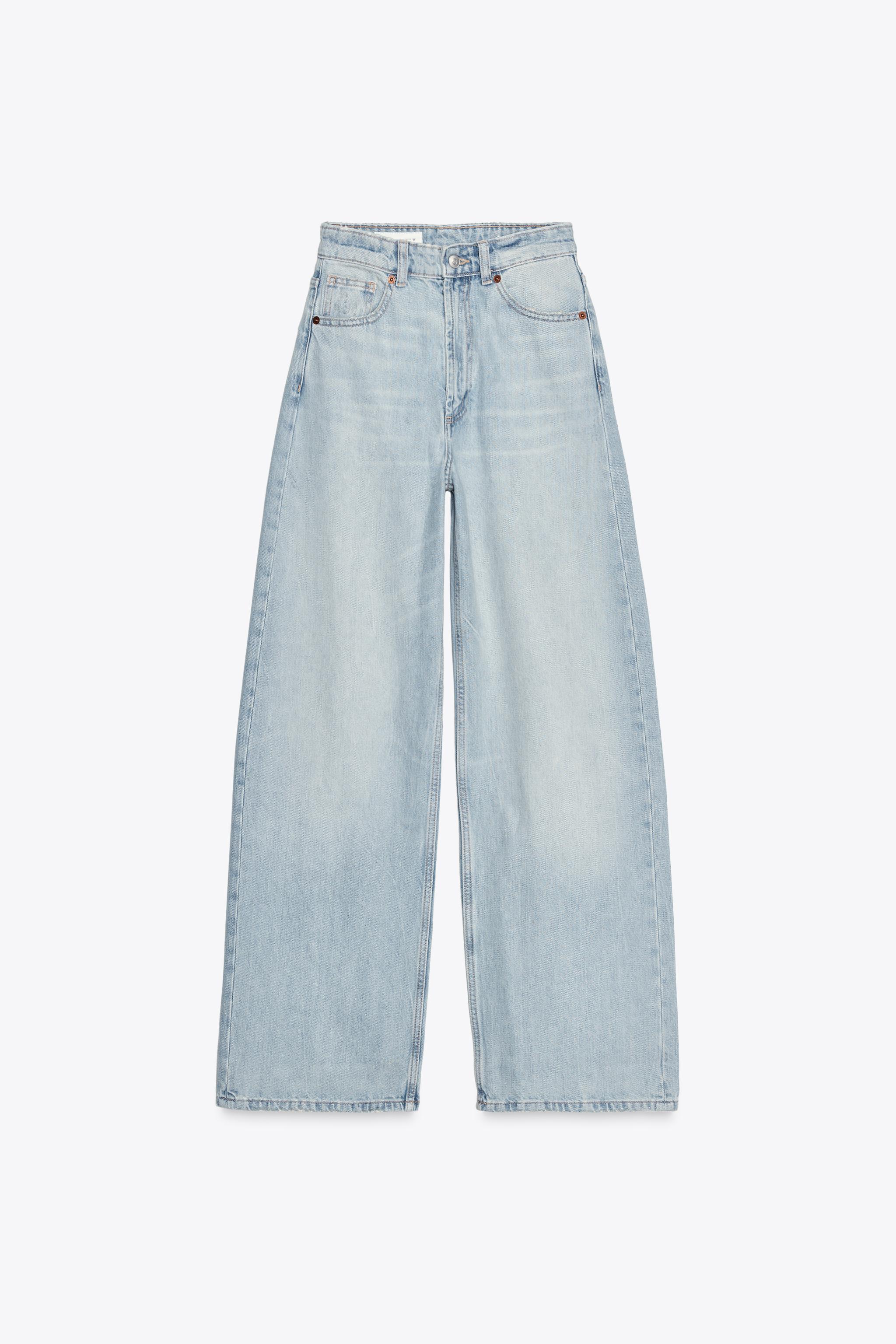 ZARA JEANS TRF EXTRA WIDE LEGハイウエスト 32 TRF エクストラワイドレッグハイウエストデニムパンツ - ダーク