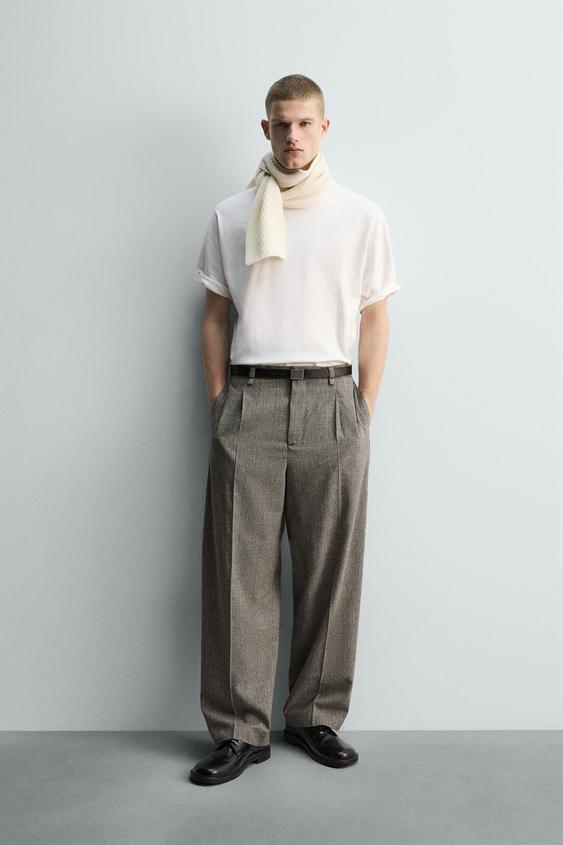 PANTALÓN RELAXED FIT CUADROS - Beige de Zara - Imagen 0