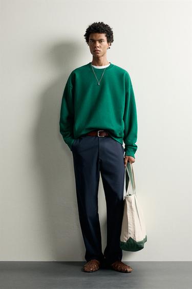 SUDADERA CREWNECK REGULAR FIT - Verde de Zara - Imagen 0