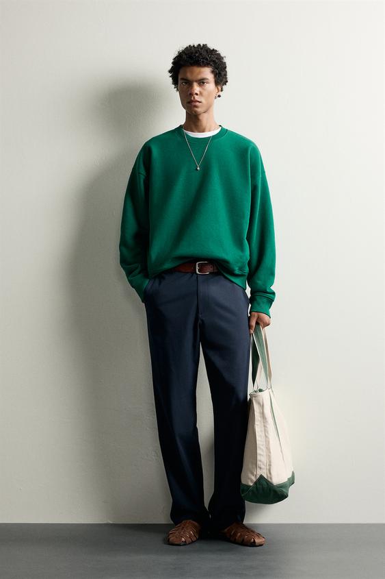 SUDADERA CREWNECK REGULAR FIT - Verde de Zara - Imagen 0