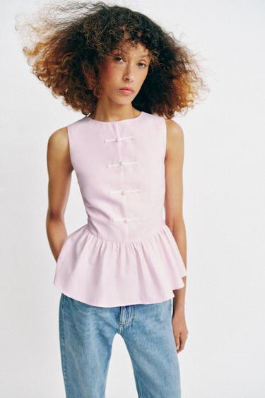 Zara PEPLUM TOP WITH FIREMAN CLASPS - Pink