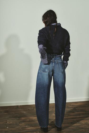 Zara HIGH WAIST TRF BARREL JEANS - Navy blue