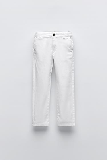 Zara BASIC SLIM FIT CHINO PANTS - White