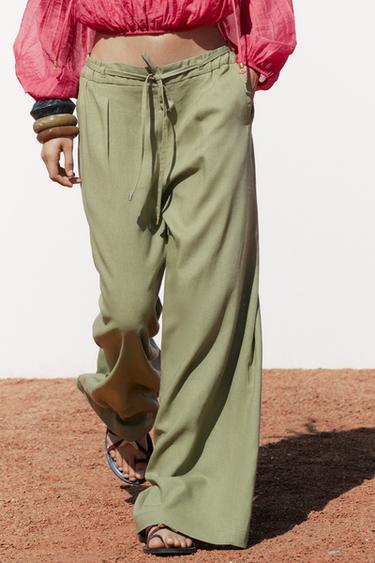 PANTALÓN WIDE LEG CON LINO - Oliva de Zara