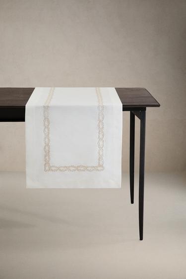 EMBROIDERED SATEEN TABLE RUNNER - Ecru by Zara - Image 0