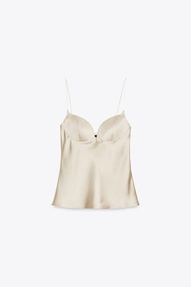 TOP SATINÉ DÉCOLLETÉ EN CŒUR - Beige de Zara - Image 4