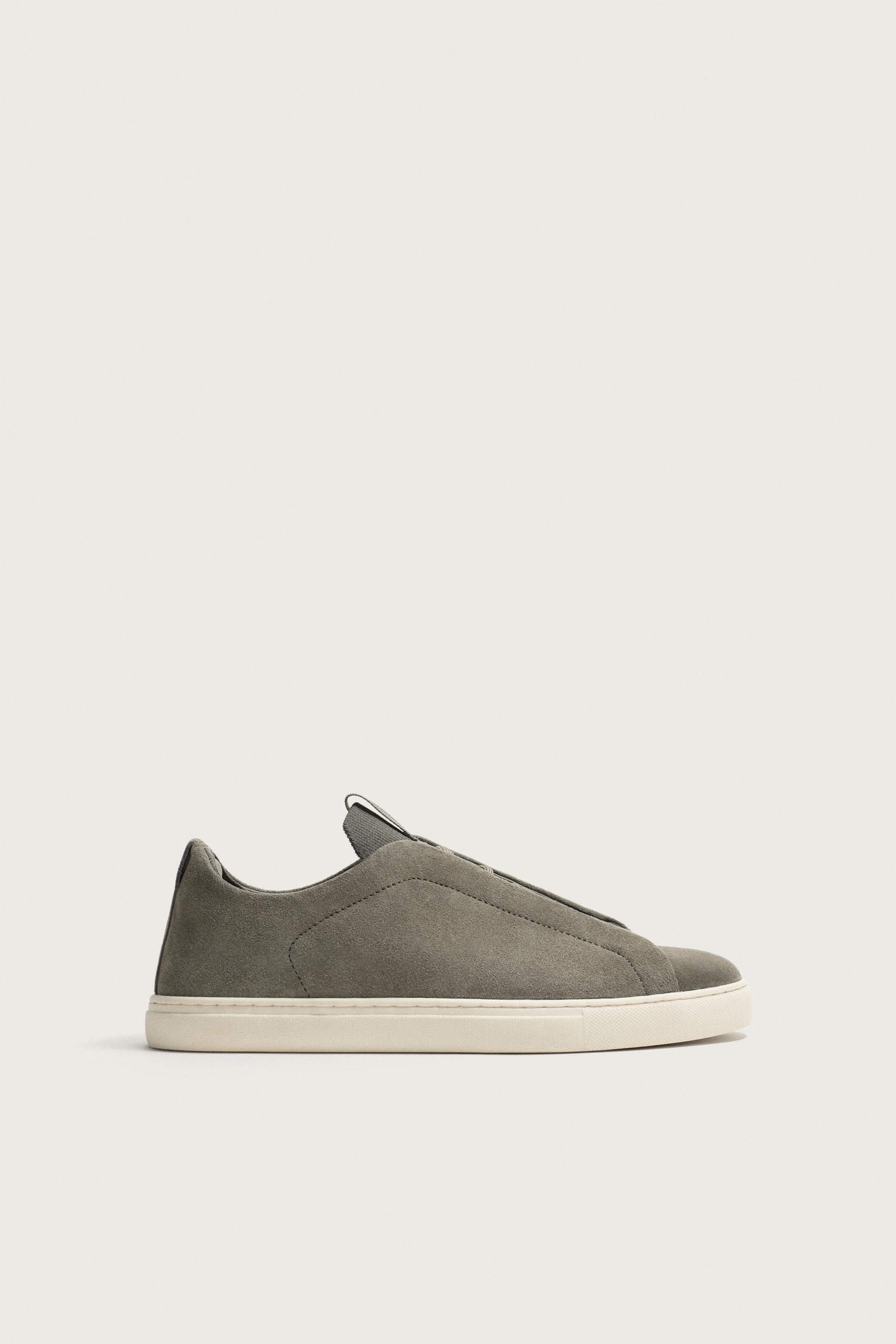 LEATHER SNEAKERS — Taupe Gray
