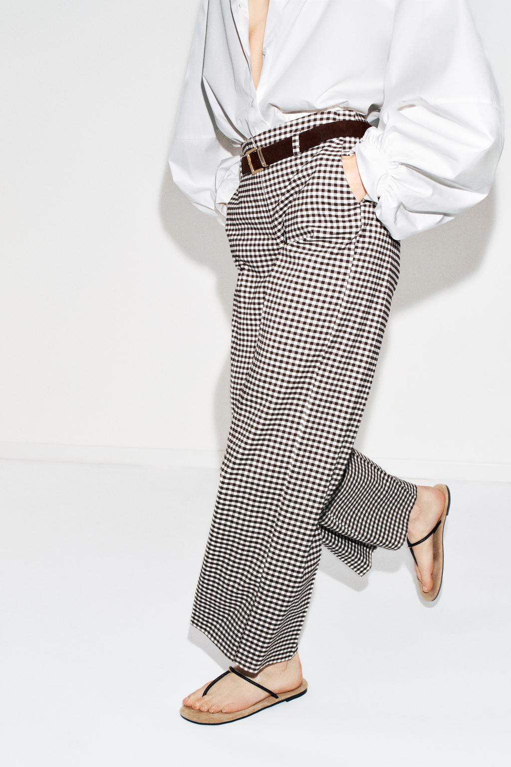 GINGHAM BELTED STRAIGHT PANTS