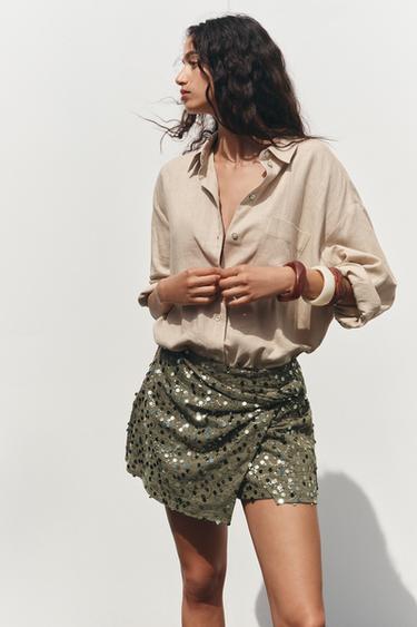 Jupe Fluide Zara Jupe Kaki JUPE MI-LONGUE SATINÉE Écru ZARA France