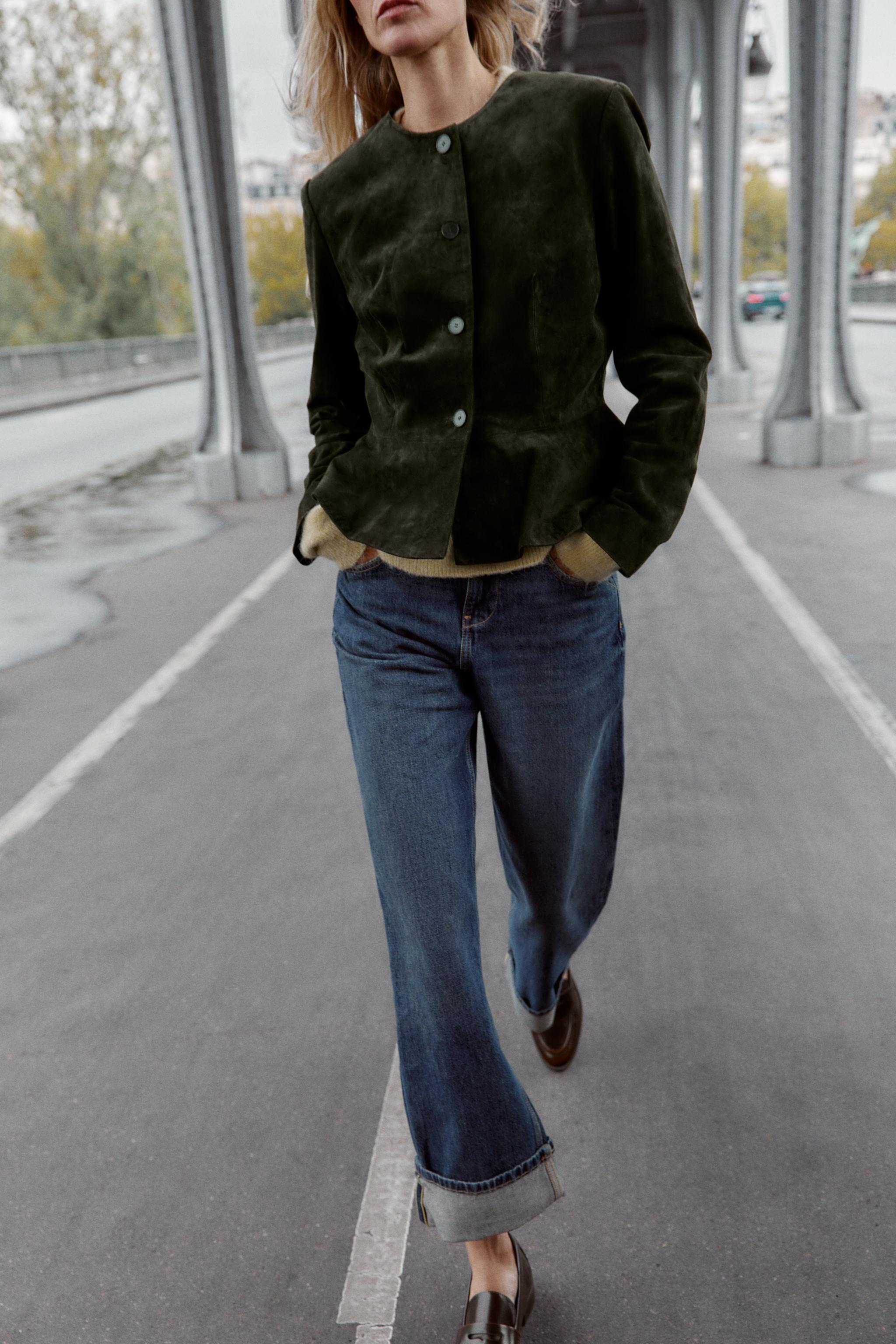 Z1975 ハイウエスト クロップド丈 ワイドレッグデニムパンツ