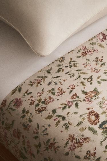 FLORAL SATEEN FLAT SHEET (300 THREAD COUNT) - Light beige by Zara - Image 4