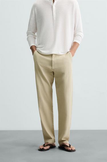 Zara TEXTURED CHINO PANTS - Light khaki