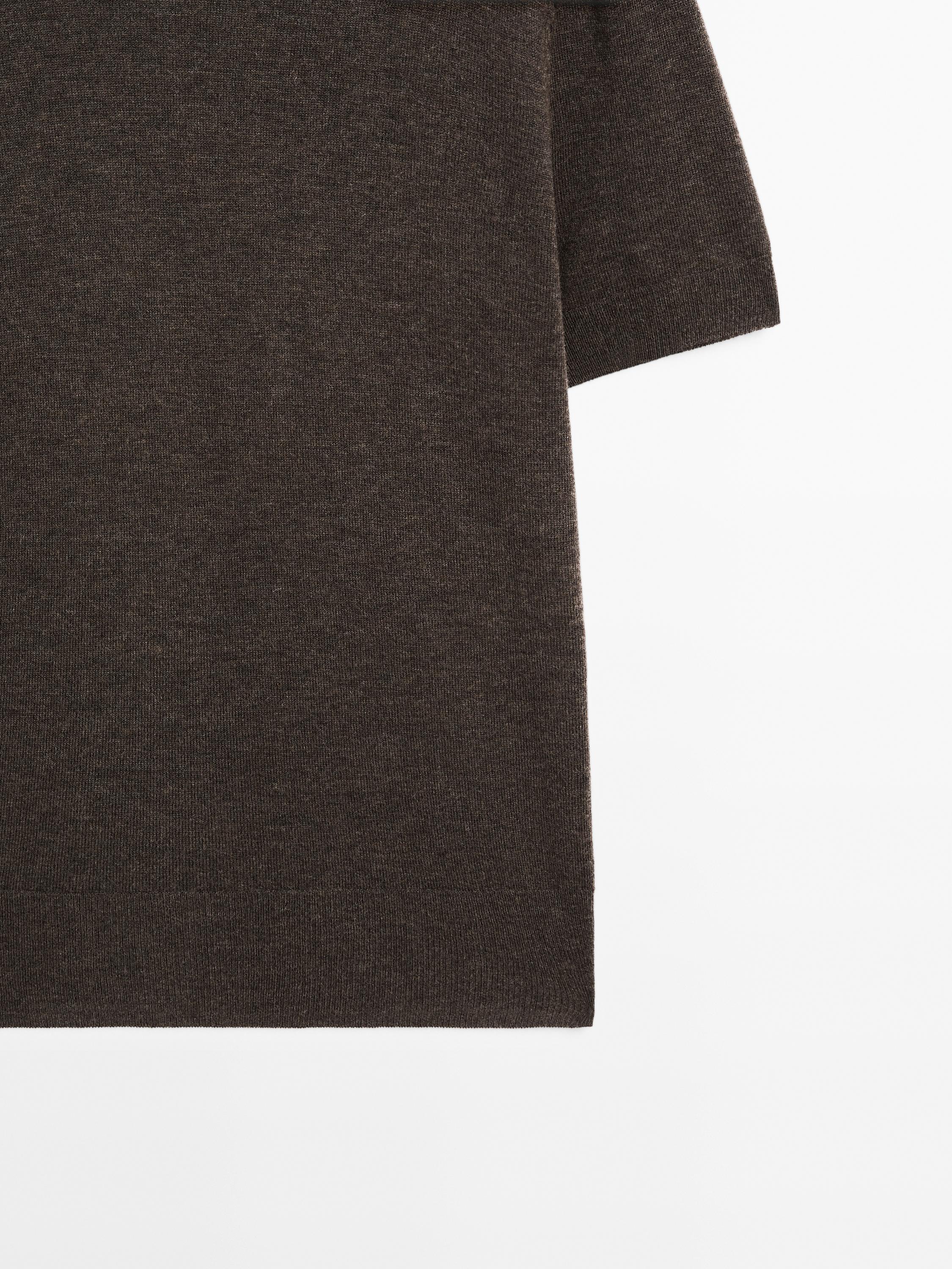 Short-sleeve wool blend knit sweater