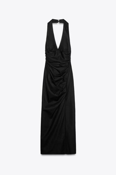 DRAPED MIDI DRESS LINEN BLEND - Black by Zara