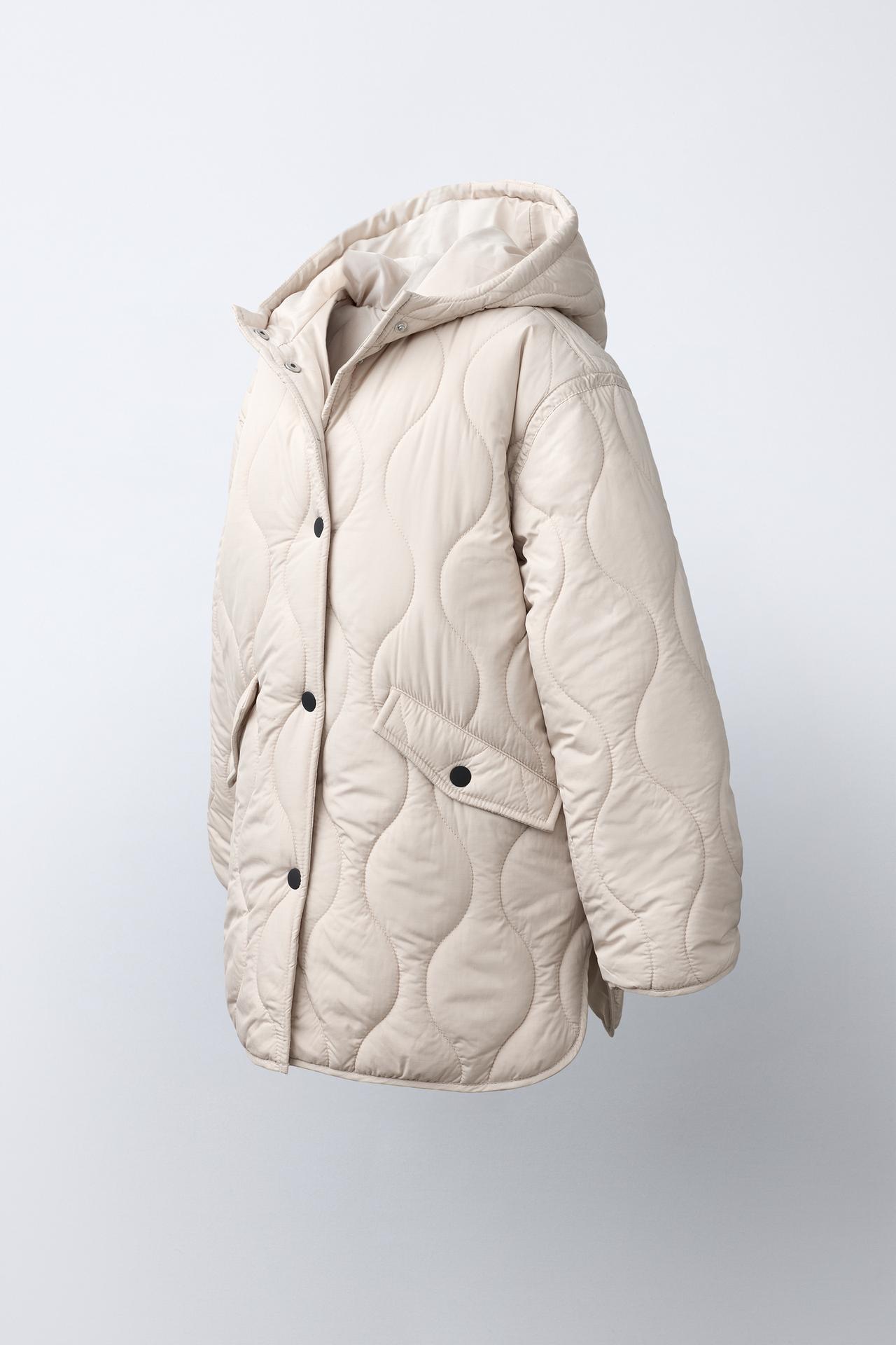 WATER-REPELLENT QUILTED HOODIE JACKET — Sand