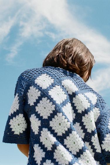 CROCHET-OVERSHIRT MIT RAUTENMUSTER - Marineblau von Zara
