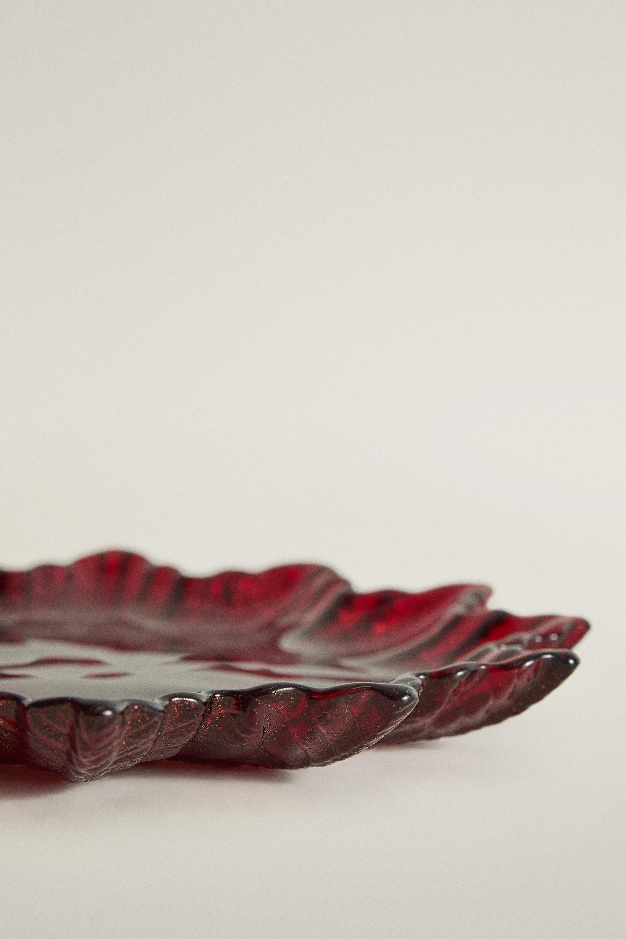 CHRISTMAS FLORAL GLASS DESSERT PLATE