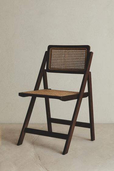 RATTAN AND WOOD FOLDING CHAIR - Brown by Zara