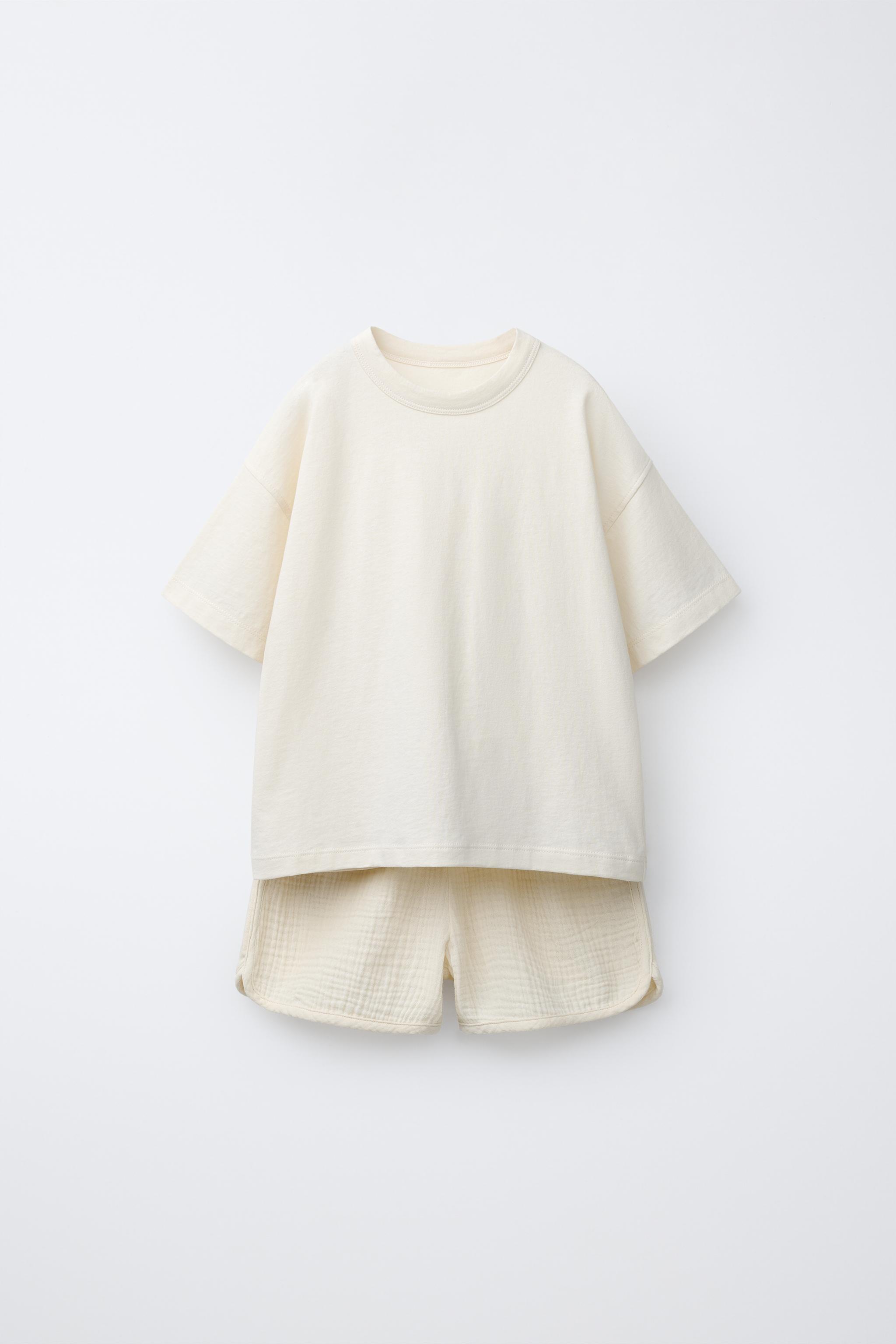T-SHIRT AND BERMUDA SHORTS JOGGING SET — Ecru