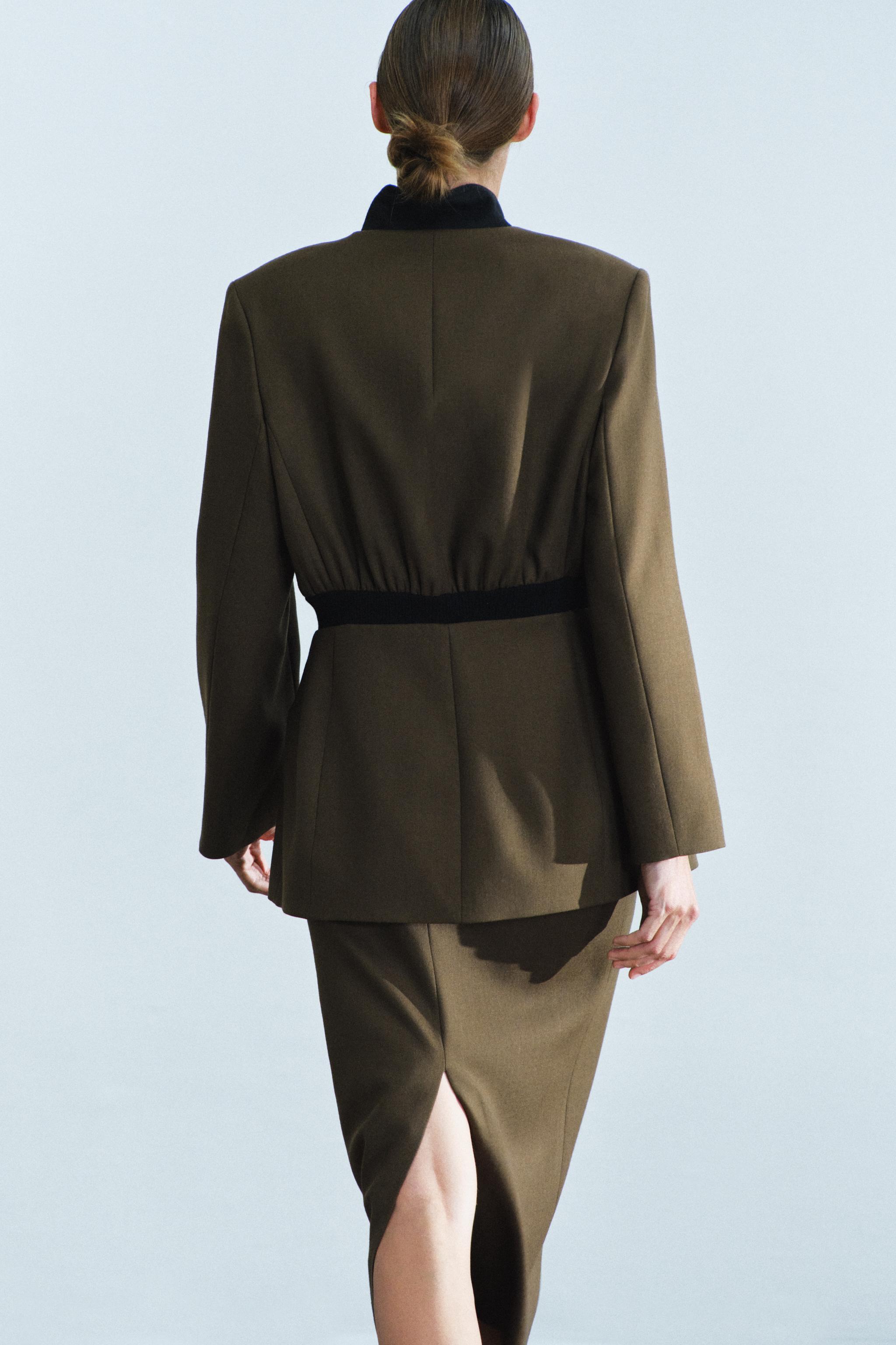 ZW COLLECTION 100% WOOL FITTED JACKET WITH ELASTIC WAIST