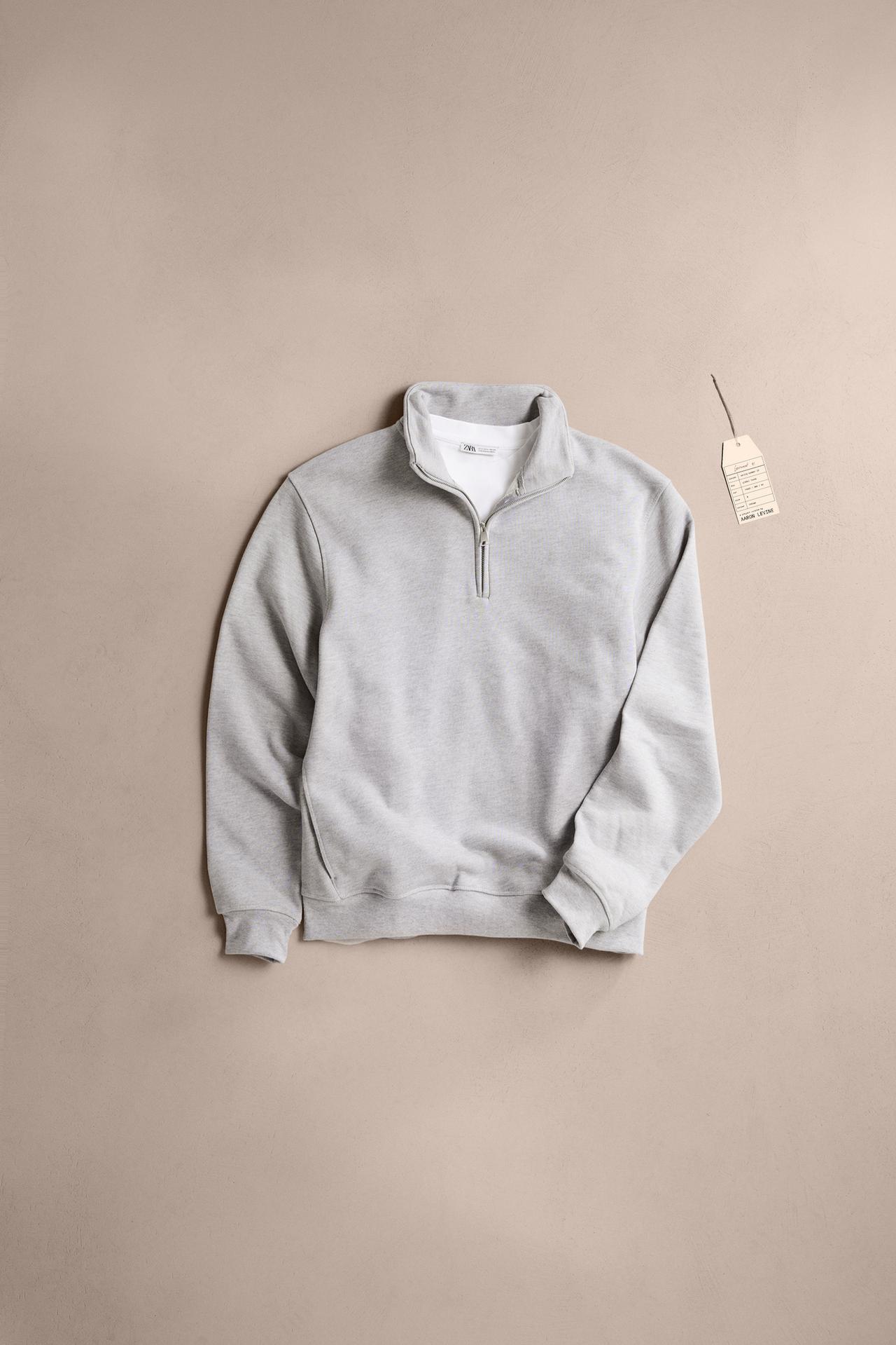 Zara ZIPPERED COLLAR HEAVY WEIGHT SWEATSHIRT - Gray marl