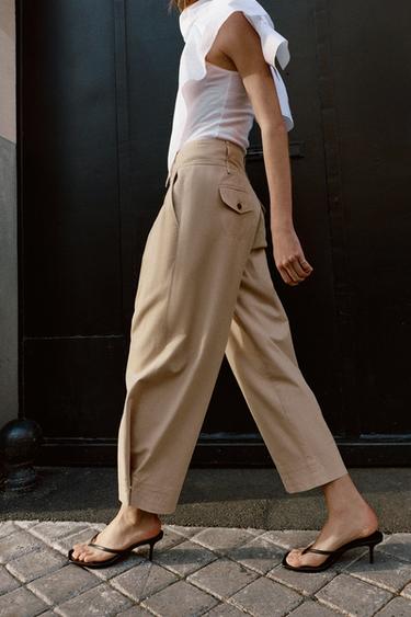 ADJUSTABLE HEM WIDE-LEG TROUSERS - Light camel by Zara - Image 2