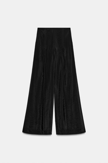Zara SEMI-SHEER WIDE LEG PANTS - Black