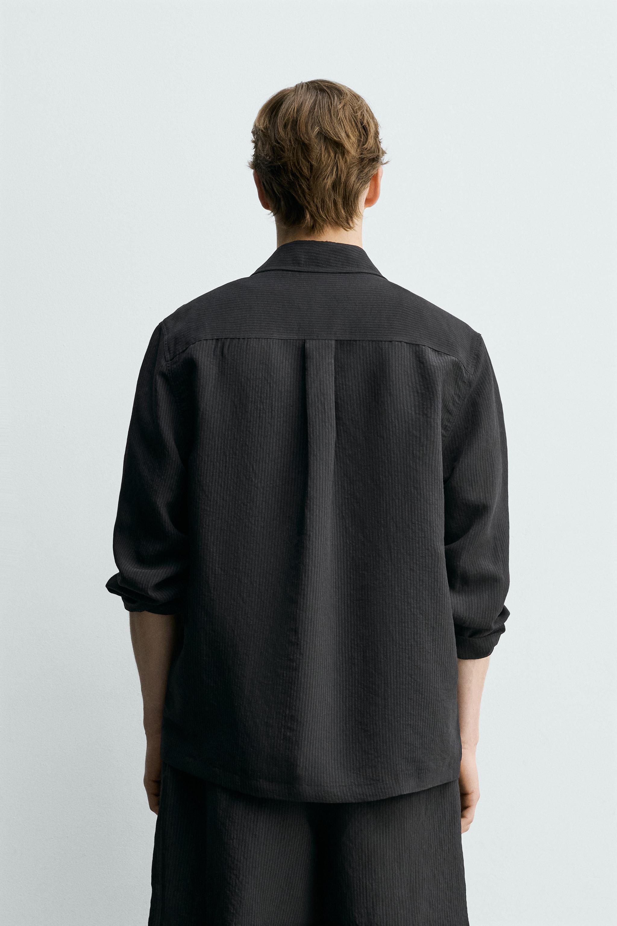 ストライプ柄ジャカードシャツジャケット - ブラック | ZARA Japan / 日本