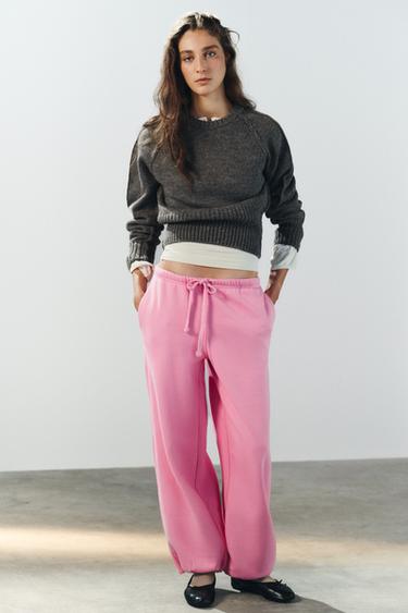 PANTALÓN FELPA BÁSICO RECTO BAJO AJUSTABLE - Rosa de Zara