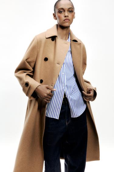 WOOL BLEND DOUBLE-BREASTED COAT - camel by Zara