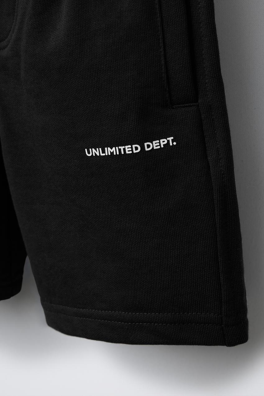 STRAIGHT FIT EMBOSSED TEXT TERRY SHORTS