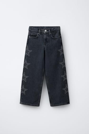 WIDE-LEG JEANS WITH RHINESTONE STARS - Blue by Zara - Image 0
