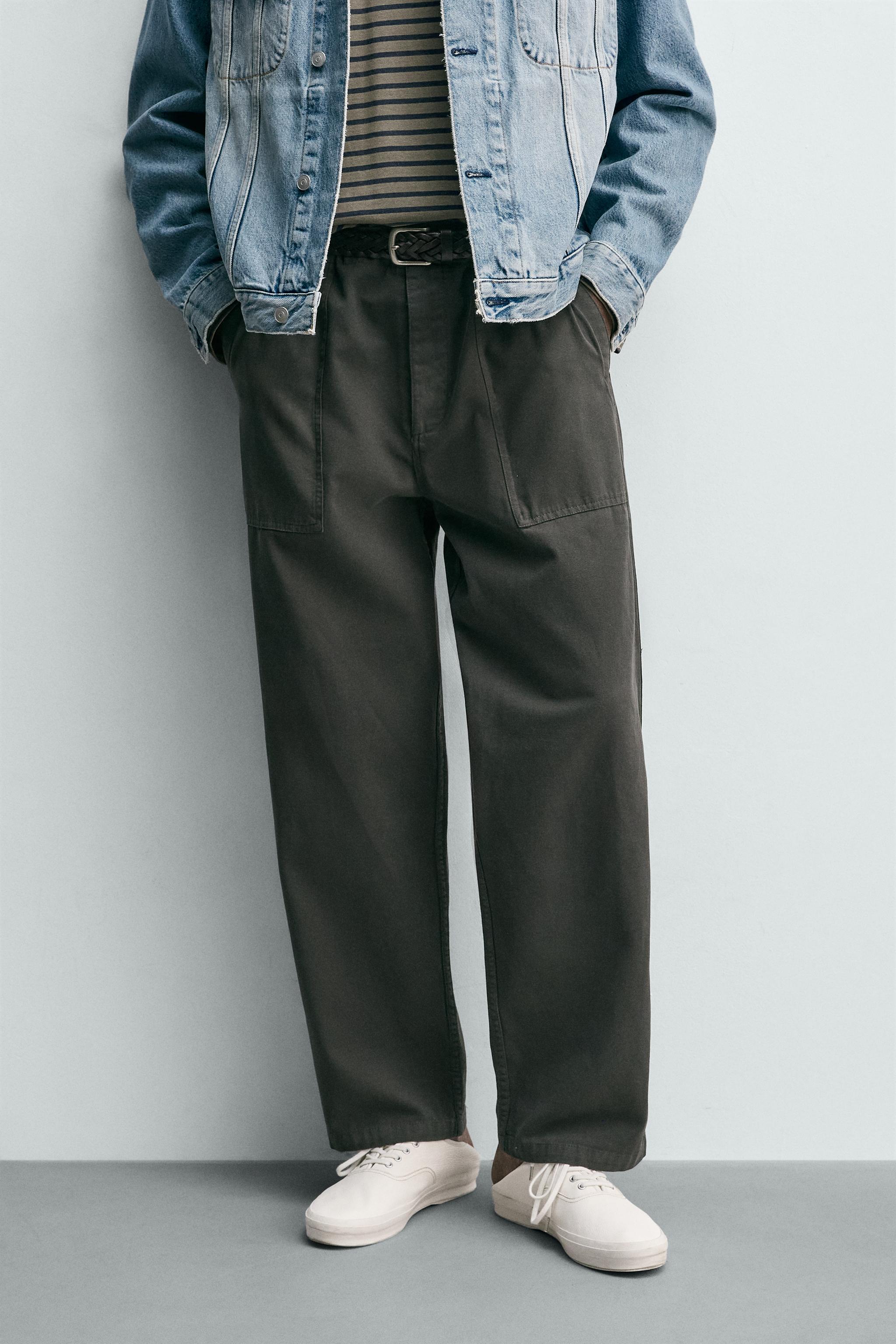 RELAXED FIT PANTS WITH BELT LOOPS — Brown