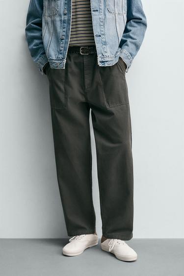 Zara RELAXED FIT PANTS WITH BELT LOOPS - Brown