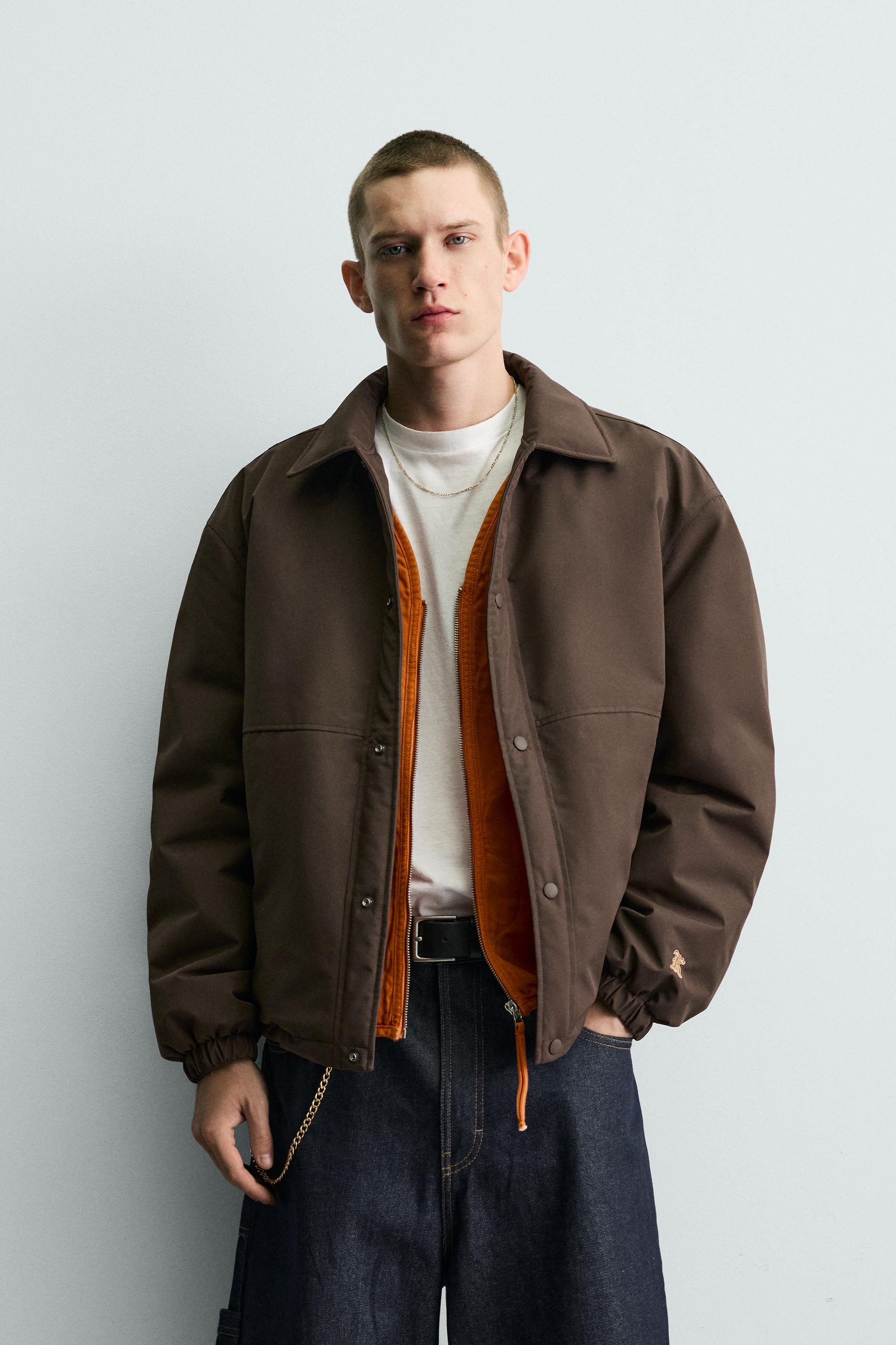 ZARA アウター 中綿入り アクティブジャケット ブラウン メンズ中綿入りコート | ZARA 日本