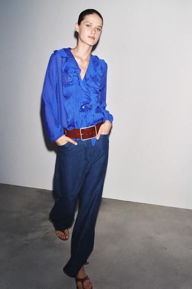 Zara ZW COLLECTION RUFFLED SHIRT - Electric blue - Image 0
