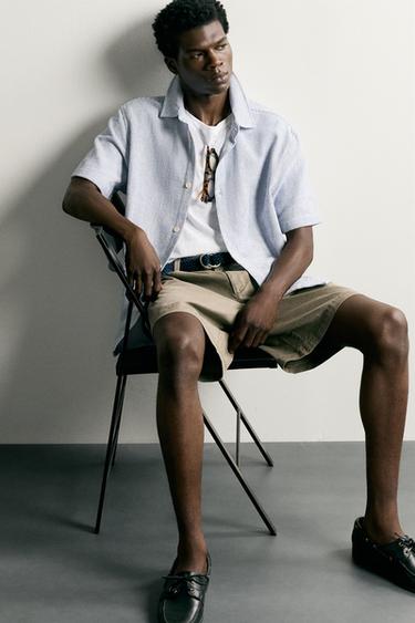 REGULAR FIT TEXTURED SHIRT - Navy / White by Zara