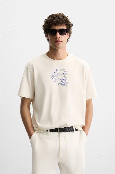 EMBROIDERED T-SHIRT - Ecru by Zara