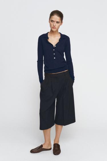 Zara FINE KNIT WOOL POLO SHIRT - Navy blue - Image 0