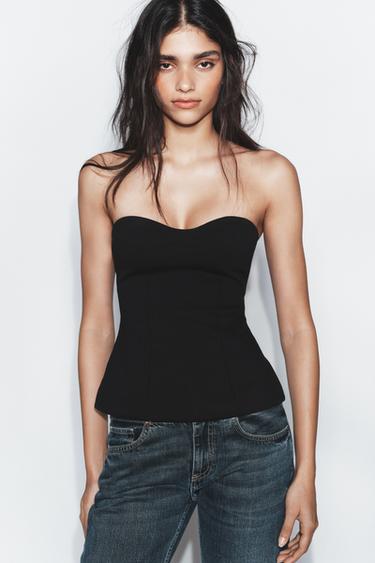 TOP BANDEAU DÉCOLLETÉ CŒUR - Noir de Zara